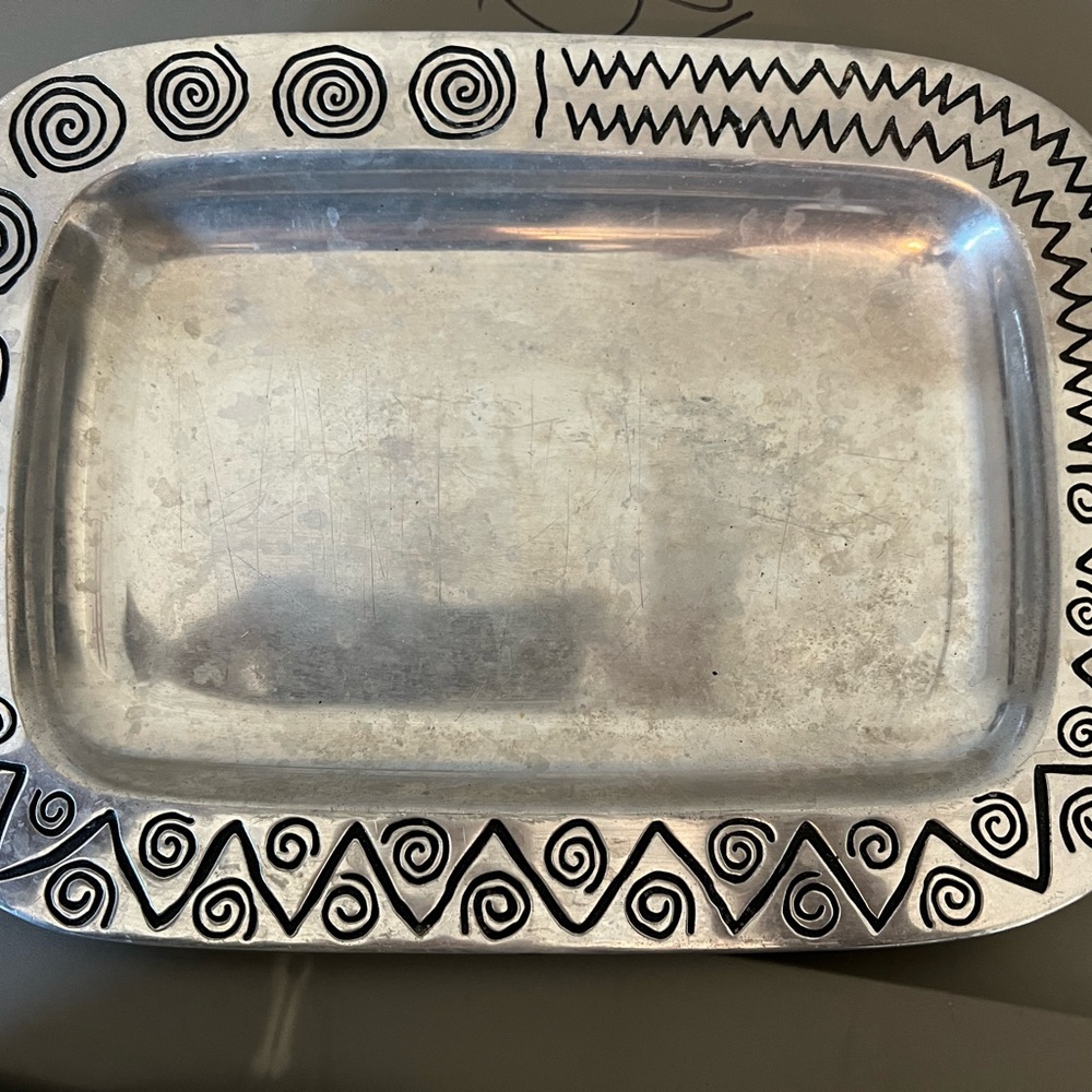 Silver Tray with Black Geometric Design